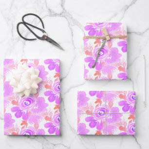 Waterverf Bloem, Paars Roze Handgeschilderd Inpakpapier Vel