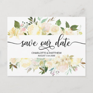 Waterverf Bloem Roze Ivoor Trouw SAVE OUR DATE Aankondigingskaart