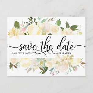 Waterverf Bloem Roze Ivoor Trouw SAVE THE DATE Aankondigingskaart