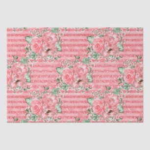 Waterverf Bloem Roze Rozen & Glitter Strepen Tissuepapier