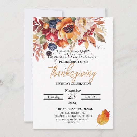 Waterverf Bloem Vers Thanksgiving Verjaardag Kaart (Voorkant)