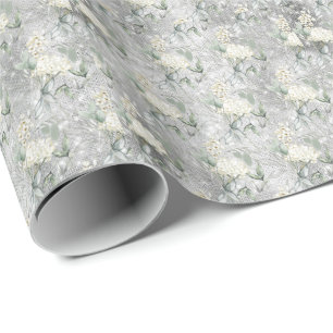 Waterverf Bloem Wit Glitter uitzicht Bruiloft Cadeaupapier