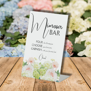 Waterverf Bloemachtige Bruiloftsbrunch Mimosa Bar Reclamebord Met Voetstuk