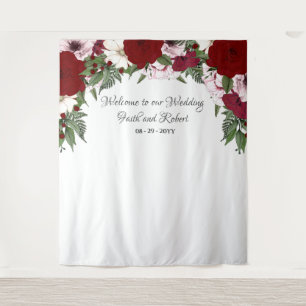 Waterverf Bloemboog Burgundy Blush Groenelementen Wandkleed