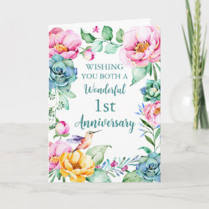 Waterverf Bloemen 1e Bruiloft Jubileum Kaart