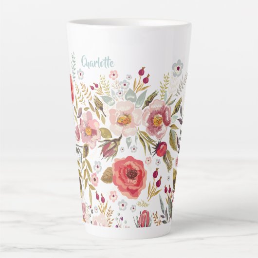 Waterverf bloemen aangepaste grote latte Mok (Voorkant)