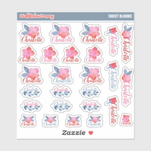 Waterverf Bloemen Aangepaste naamlabels School Sticker