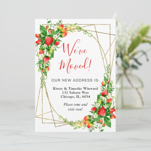 Waterverf Bloemen Aardbeien Lijst We hebben verpla Aankondiging (Staand voorkant)