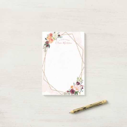 Waterverf Bloemen Abstract Goud Lijst Girly Post-it® Notes (Op bureau)