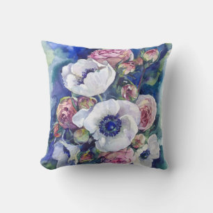 Waterverf bloemen anemone rozen illustratie flow kussen