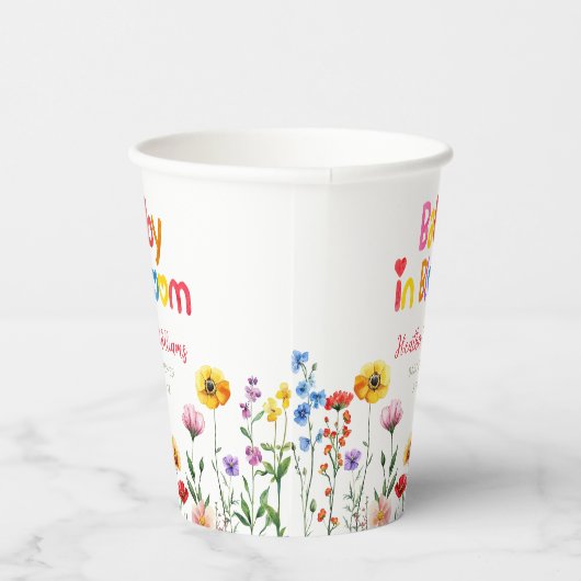 Waterverf Bloemen Baby in Bloom Baby shower Cups Papieren Bekers (Rechts)