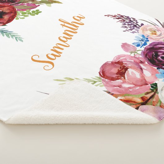 Waterverf Bloemen Baby Meisje Roze Sinaasappel Naa Sherpa Deken (3/4)