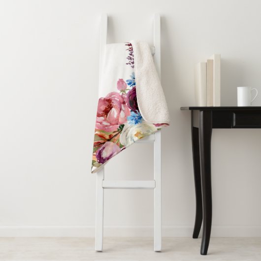 Waterverf Bloemen Baby Meisje Roze Sinaasappel Naa Sherpa Deken (In situ)