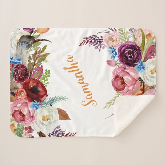 Waterverf Bloemen Baby Meisje Roze Sinaasappel Naa Sherpa Deken (Voorkant (horizontaal))