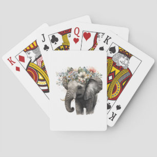 Waterverf Bloemen Baby Olifant Pokerkaarten