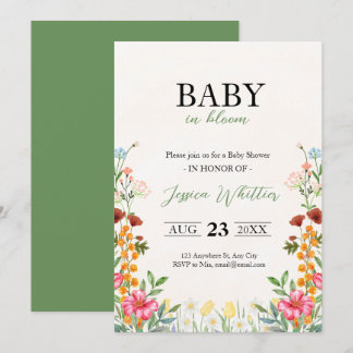 Waterverf Bloemen Baby Shower Uitnodiging