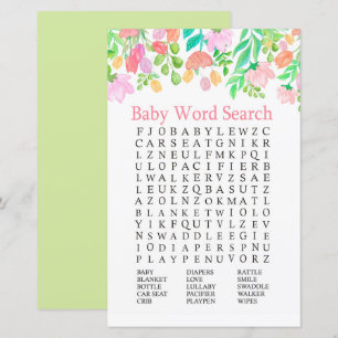 Waterverf bloemen Baby shower Word Search Game