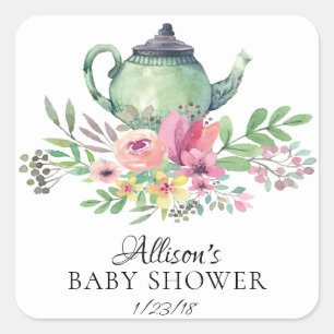 Waterverf Bloemen Baby Tea Party Envelopzegel Vierkante Sticker