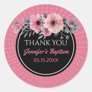 Waterverf Bloemen Bedankt Favor Meisjesdoop Ronde Sticker