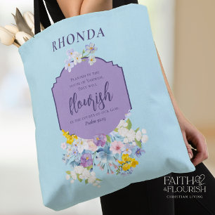 Waterverf Bloemen Bijbelvers Blauw Gepersonaliseer Draagtas