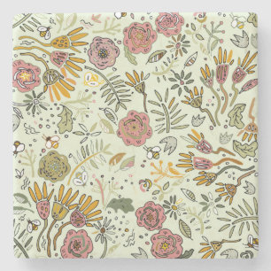 Waterverf Bloemen Bijen Elegant Modern Stenen Onderzetter