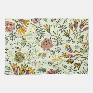 Waterverf Bloemen Bijen Elegant Modern Theedoek