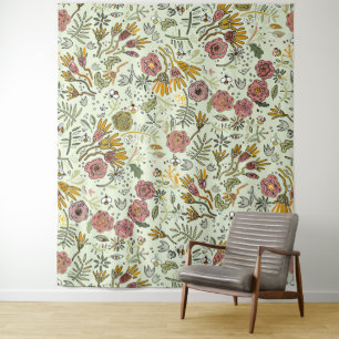 Waterverf Bloemen Bijen Elegant Modern Wandkleed