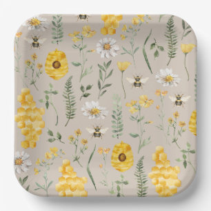 Waterverf Bloemen Bijen Papier Borden Papieren Bordje