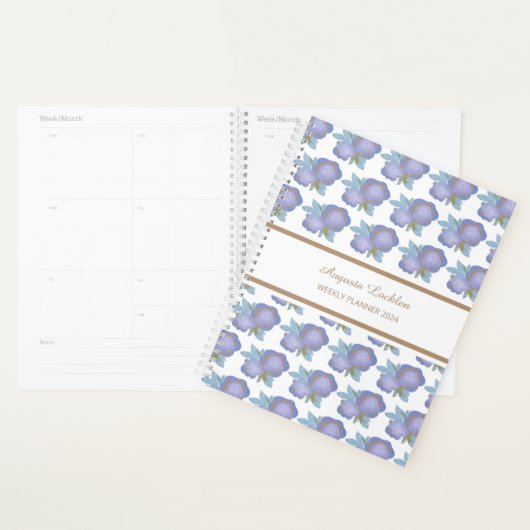 Waterverf Bloemen Blauw Goud Patroon Weekplanner Planner (Display)