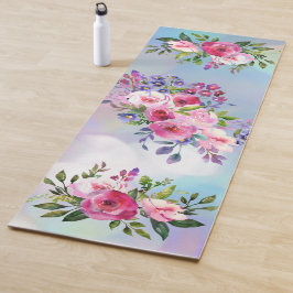 Waterverf bloemen Blauw roze Yoga Mat