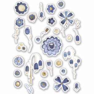 Waterverf bloemen blauw sticker