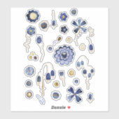 Waterverf bloemen blauw sticker (Vel)