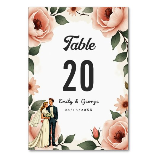 Waterverf Bloemen Blush Roze Bruid & Bruidegom Huw Kaart (Voorkant)