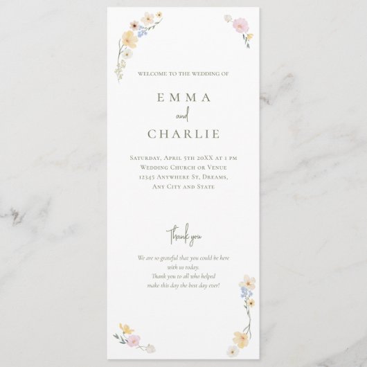 Waterverf Bloemen Boho Ceremonie Huwelijk Programma (Voorkant)