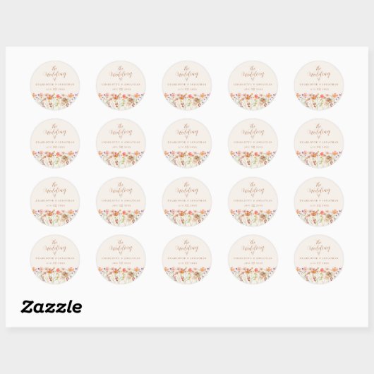 Waterverf Bloemen Boho Rustiek Huwelijk Ronde Sticker (Vel)
