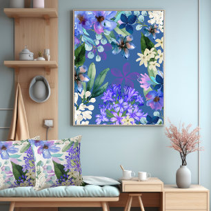 waterverf Bloemen Botanisch gebladerte groen Poster