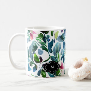 Waterverf bloemen botanisch patroon monogram koffiemok