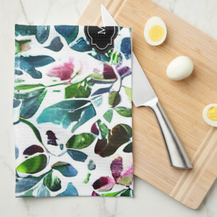 Waterverf bloemen botanisch patroon monogram theedoek