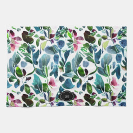 Waterverf bloemen botanisch patroon monogram theedoek