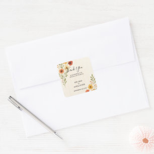 Waterverf Bloemen Botanische bruiloft Dank u Vierkante Sticker