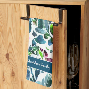 Waterverf Bloemen Botanische Patroon Monogram Naam Theedoek