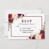 Waterverf Bloemen Bourgogne Bruiloft RSVP B (Voorkant)