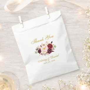 Waterverf Bloemen Bourgogne Goud Bruiloft Bedankt Bedankzakje