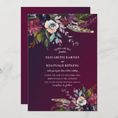 Waterverf Bloemen Bourgogne Wash QR Code Huwelijk Kaart (Voorkant / Achterkant)