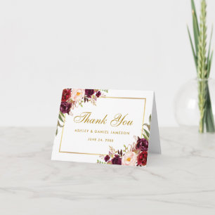 Waterverf Bloemen Bourgondië Bruiloft Bedankt Note