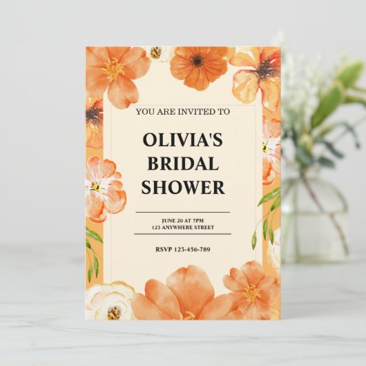 waterverf Bloemen Bruids Douche Uitnodiging (Staand voorkant)