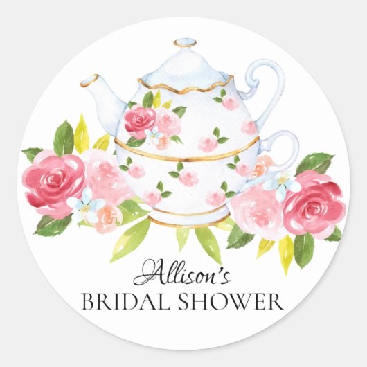 Waterverf Bloemen Bruids Tea Party Sticker (Voorkant)