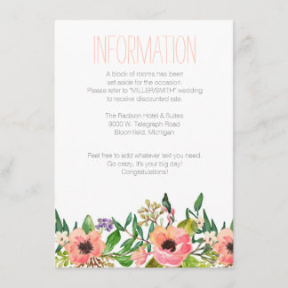 Waterverf Bloemen bruiloft informatie Kaart