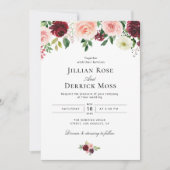 waterverf bloemen bruiloft met roze bruine burgund kaart (Voorkant)