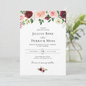 waterverf bloemen bruiloft met roze bruine burgund kaart (Staand voorkant)